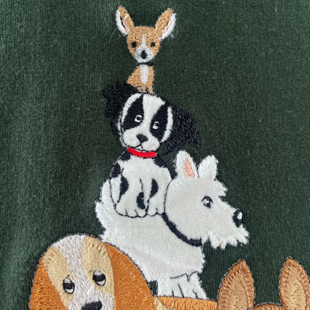 Vtg Green Embroidered Stacked Dog Design Crewneck Sweatshirt Granny Cottage Cozy - Picture 5 of 8